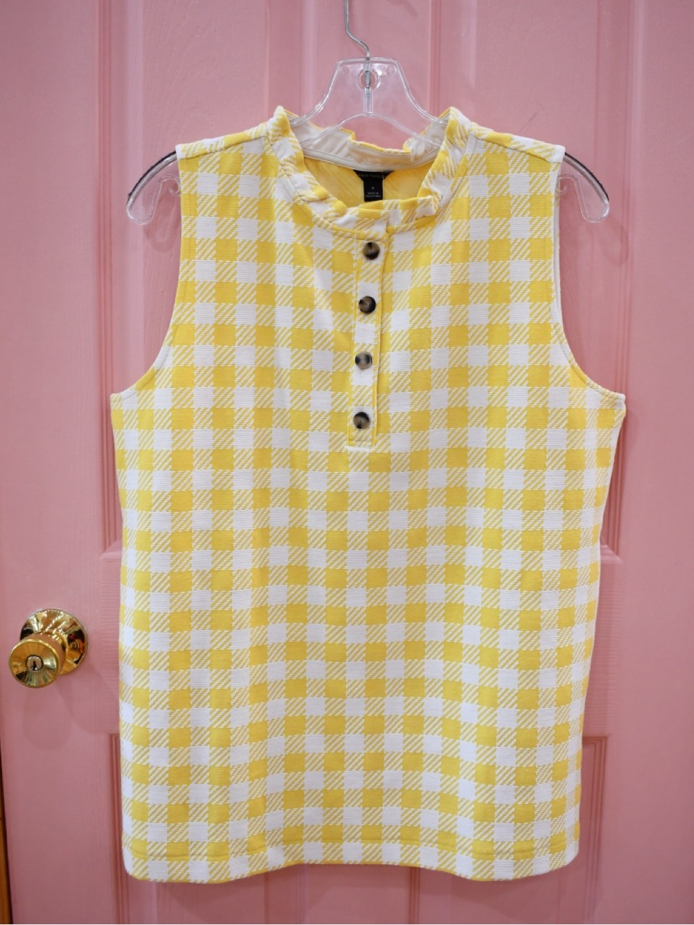 Ann Taylor Yellow & White Gingham Top M